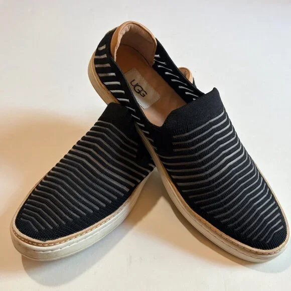 UGG Sammy Breeze Slip On Sneaker Women 8.5 Black Knit Stripe Comfort Casual Shoe - Picture 6 of 15